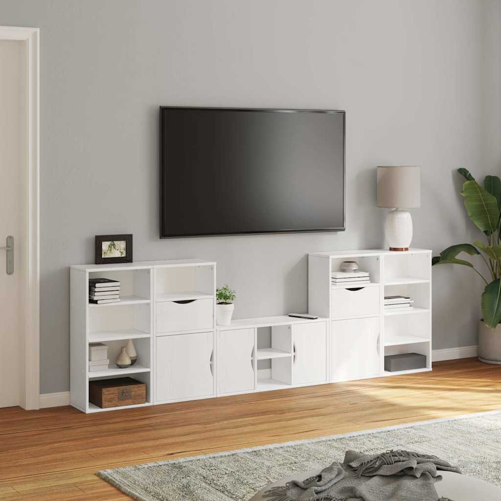 Mobile TV 5 pz con Contenitore ODDA Bianco in Legno di Pino - homemem39