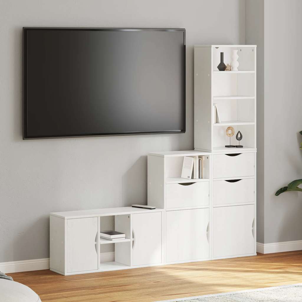 Mobile TV 4 pz con Contenitore ODDA Bianco in Legno di Pino - homemem39