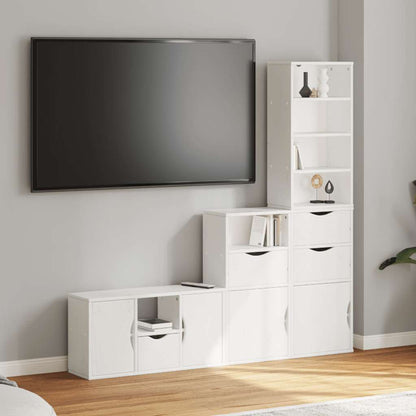 Mobile TV 4 pz con Contenitore ODDA Bianco in Legno di Pino - homemem39