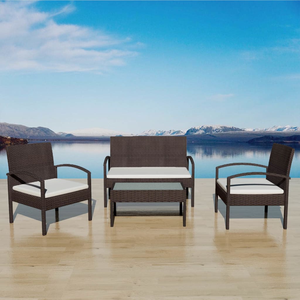 Set Divani da Giardino 4 pz con Cuscini in Polyrattan Marrone - homemem39