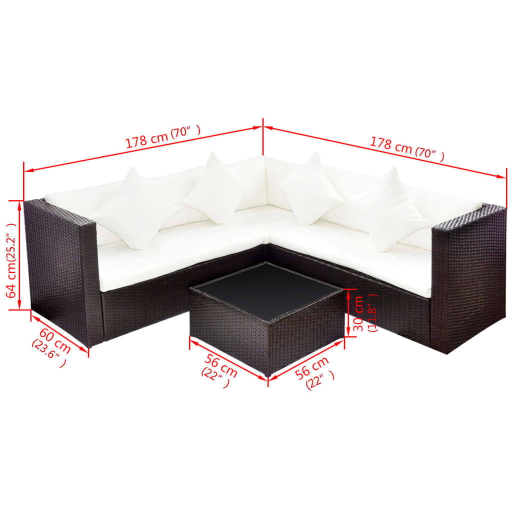 Set Divani da Giardino 4 pz con Cuscini in Polyrattan Marrone - homemem39