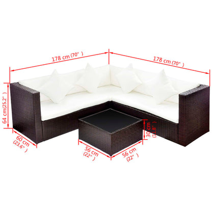 Set Divani da Giardino 4 pz con Cuscini in Polyrattan Marrone - homemem39