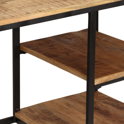 Scrivania con Sgabello Pieghevole in Legno di Mango 115x50x76cm - homemem39