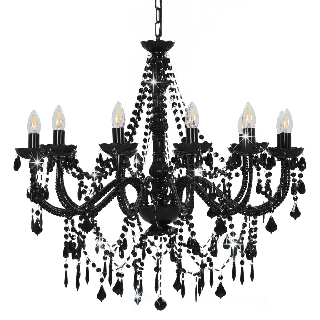 Lampadario con Perline Nero 12 Lampadine E14 - homemem39