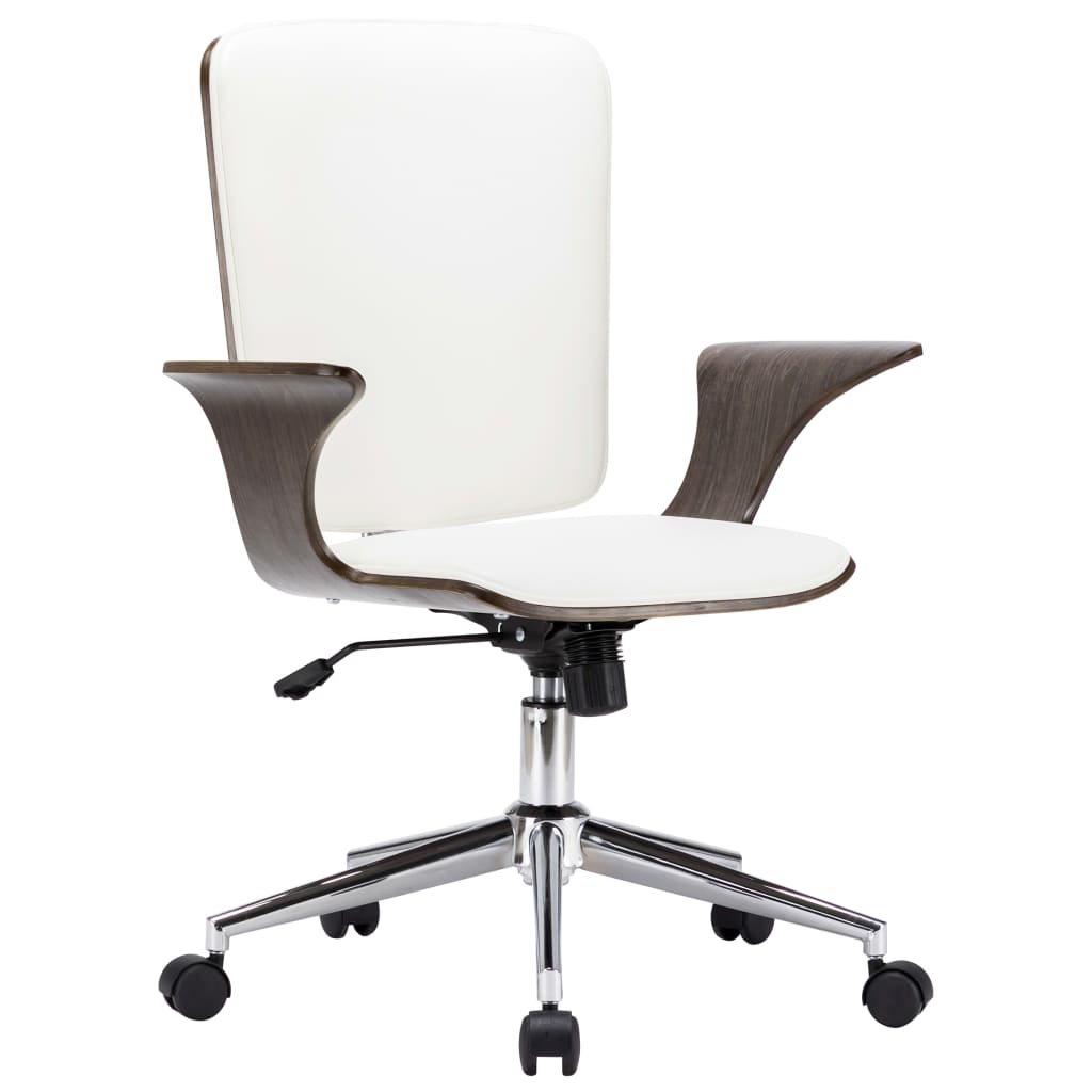 Sedia da Ufficio Girevole Bianca in Similpelle e Legno Curvato - homemem39