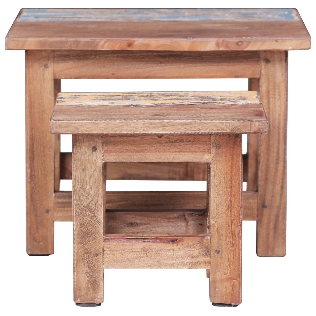 Tavolini Impilabili 2 pz in Legno Massello di Recupero - homemem39