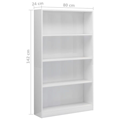 Libreria a 4 Ripiani Bianco Lucido 80x24x142 cm in Truciolato - homemem39