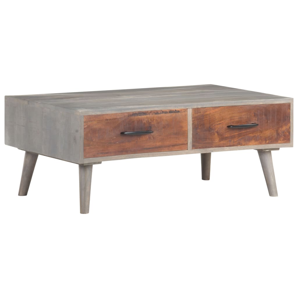 Tavolino da Caffè Grigio 100x60x40 cm Massello di Mango Grezzo - homemem39