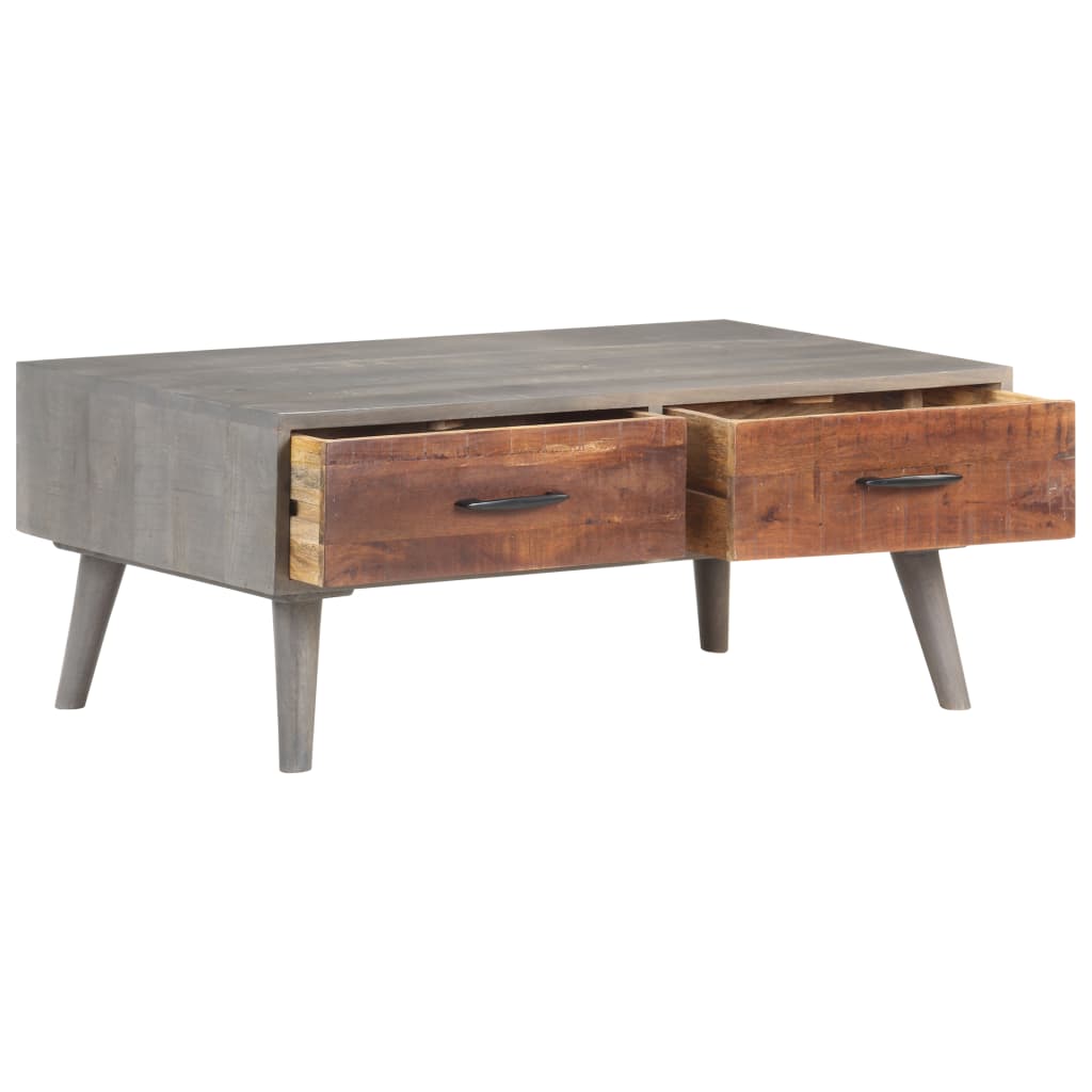 Tavolino da Caffè Grigio 100x60x40 cm Massello di Mango Grezzo - homemem39