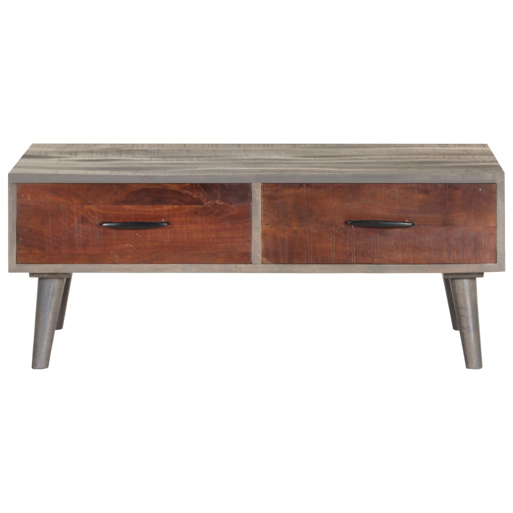 Tavolino da Caffè Grigio 100x60x40 cm Massello di Mango Grezzo - homemem39