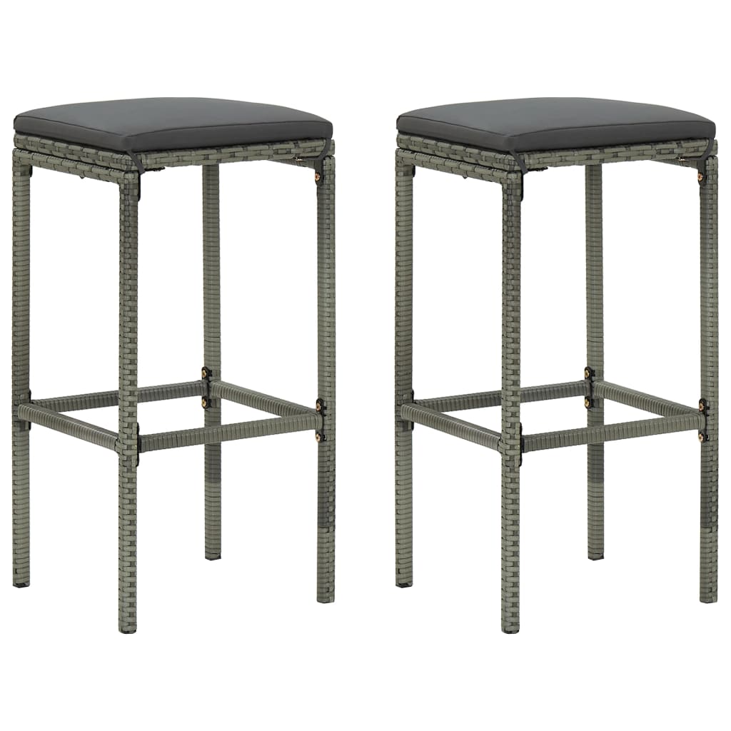 Sgabelli da Bar con Cuscini 2 pz Grigi in Polyrattan - homemem39