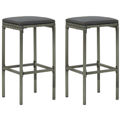 Sgabelli da Bar con Cuscini 2 pz Grigi in Polyrattan - homemem39