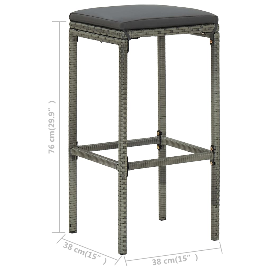 Sgabelli da Bar con Cuscini 2 pz Grigi in Polyrattan - homemem39