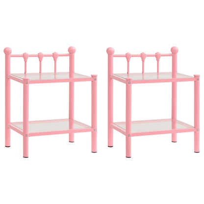 Comodini 2 pz Rosa e Trasparente in Metallo e Vetro - homemem39