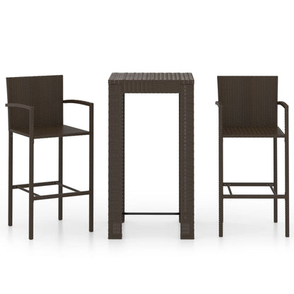 Set Bar da Giardino 3 pz con Braccioli in Polyrattan Marrone - homemem39