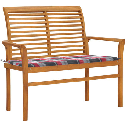 Panca da Giardino con Cuscino Rosso a Quadri 112 cm Legno Teak - homemem39