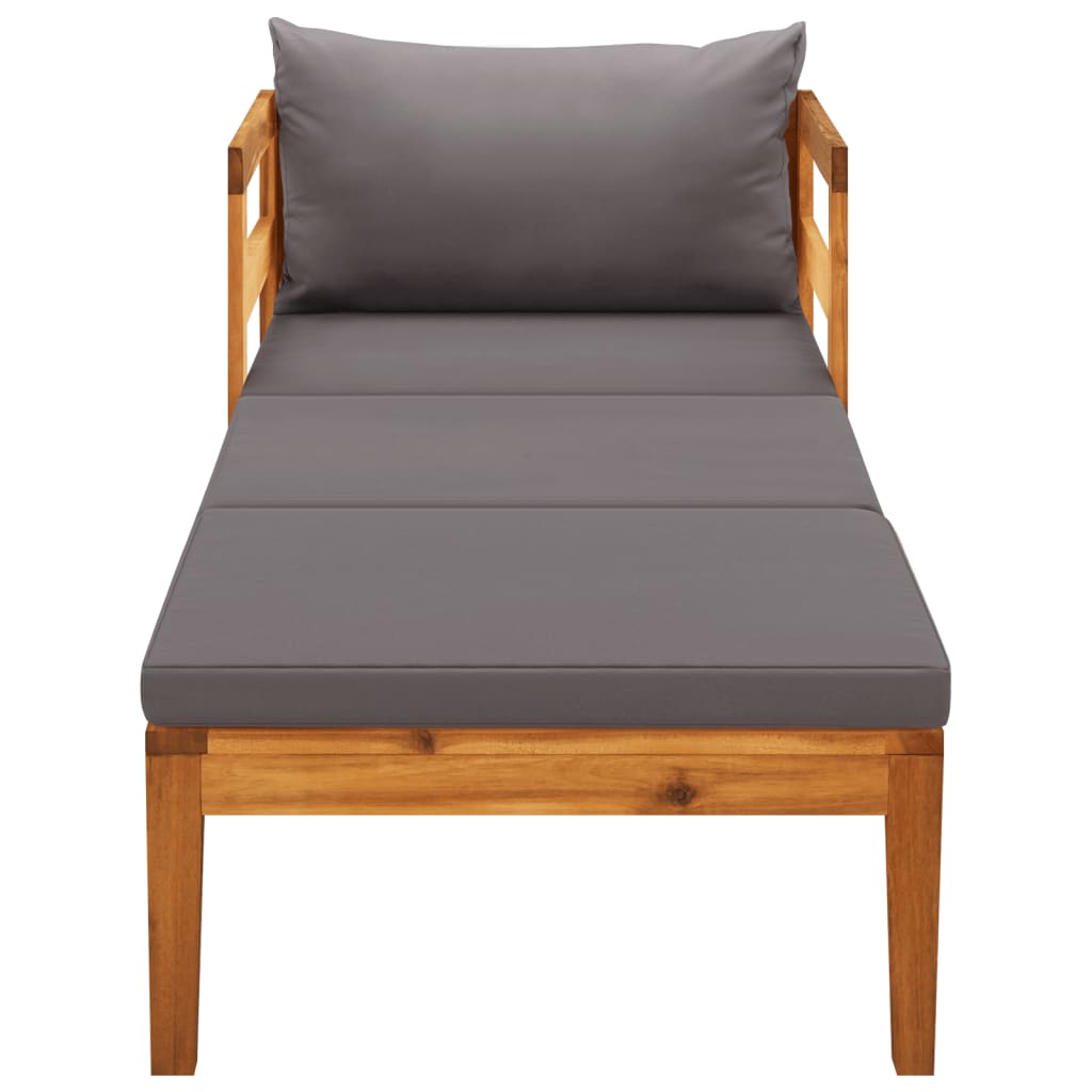 Lettino Prendisole con Cuscini Grigio Scuro in Massello Acacia - homemem39