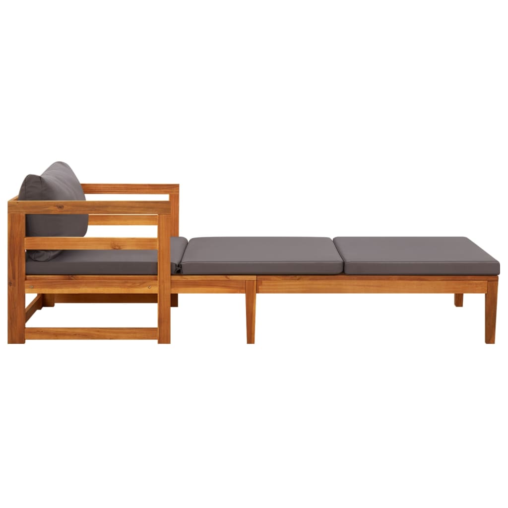 Lettino Prendisole con Cuscini Grigio Scuro in Massello Acacia - homemem39
