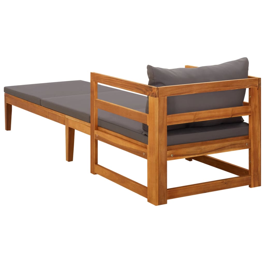 Lettino Prendisole con Cuscini Grigio Scuro in Massello Acacia - homemem39