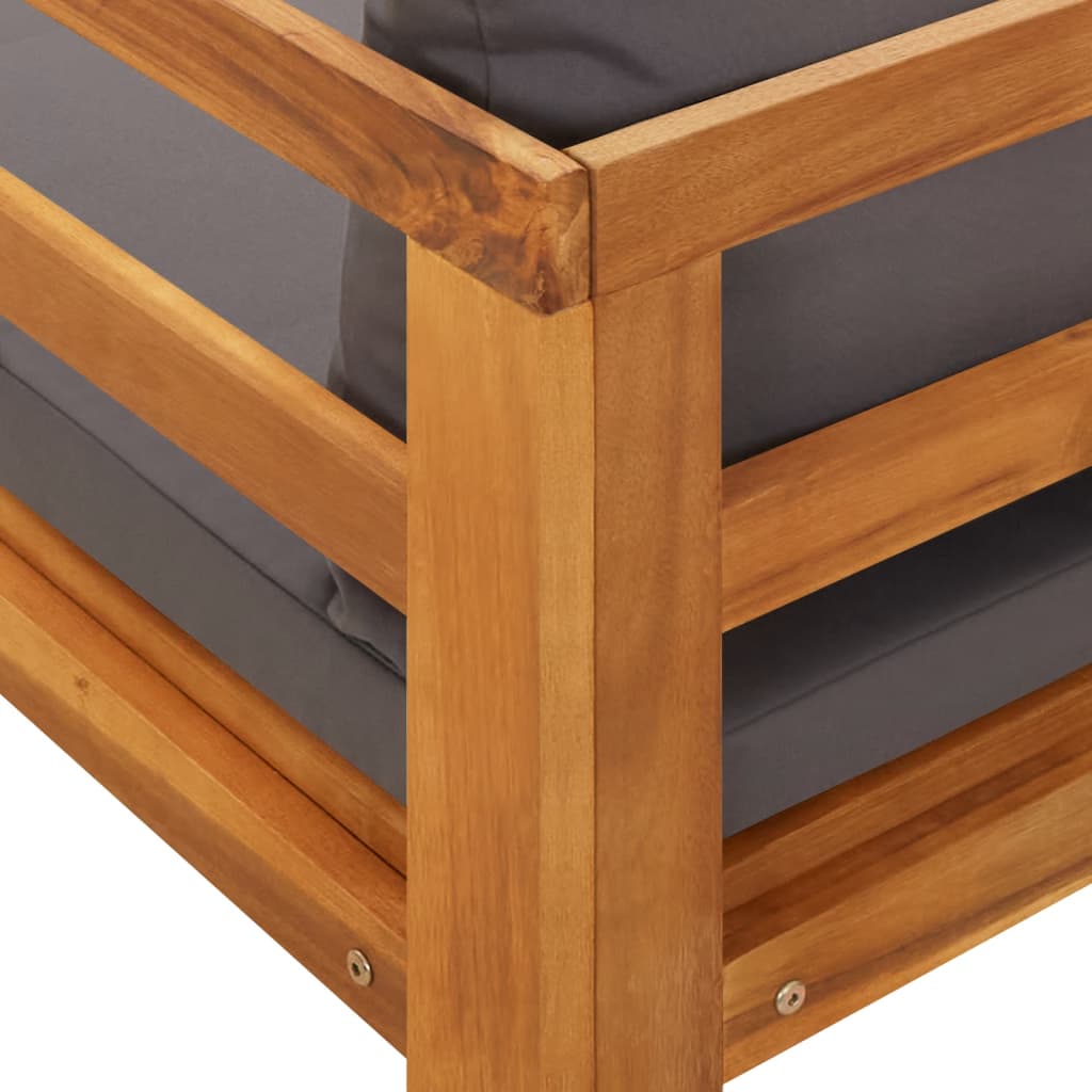 Lettino Prendisole con Cuscini Grigio Scuro in Massello Acacia - homemem39