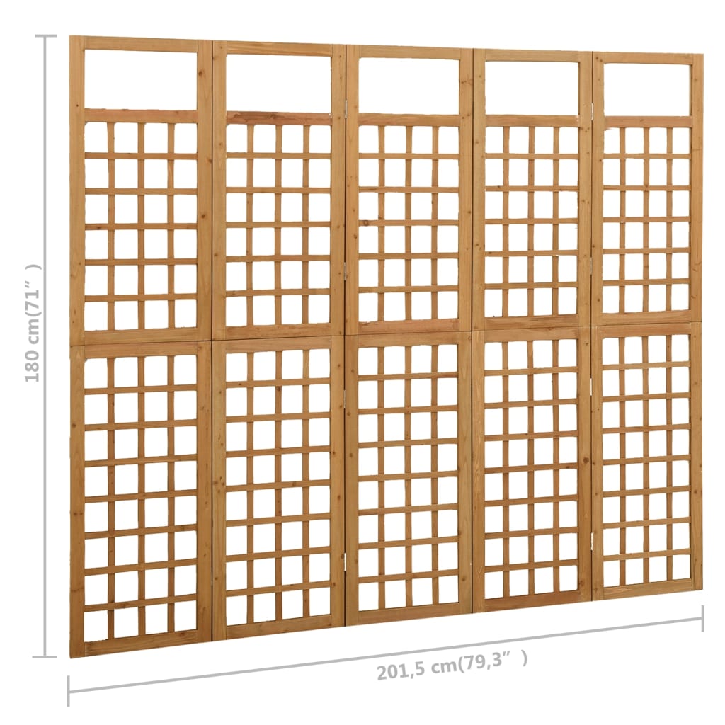 Divisorio a 5 Pannelli in Legno Massello di Abete 201,5x180 cm - homemem39