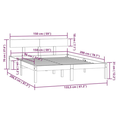 Giroletto Grigio in Legno Massello di Pino 150x200 cm UK King - homemem39
