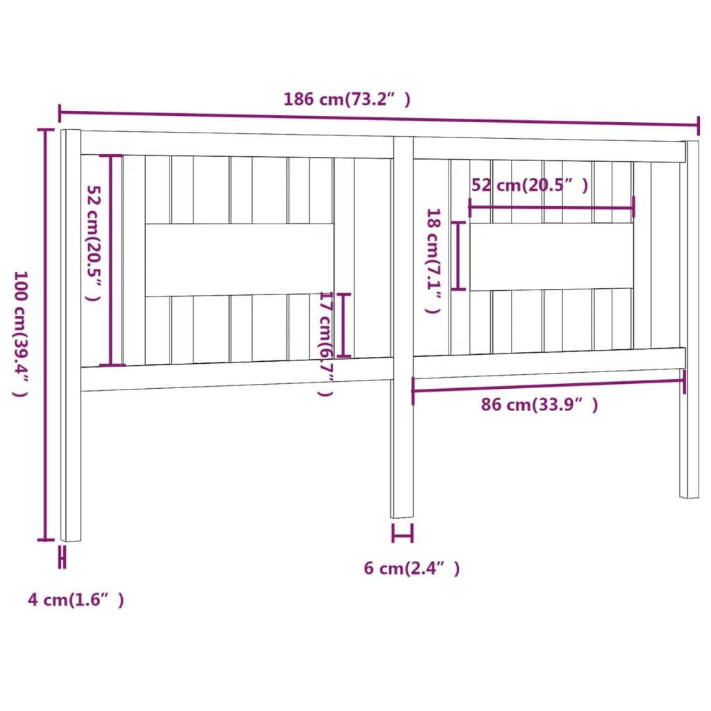 Testiera per Letto Bianca 186x4x100cm in Legno Massello di Pino - homemem39