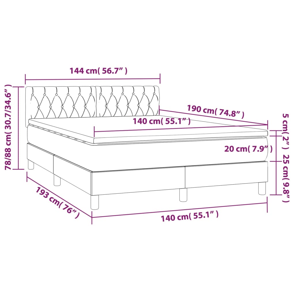 Letto a Molle Materasso e LED Grigio Scuro 140x190cm in Tessuto - homemem39