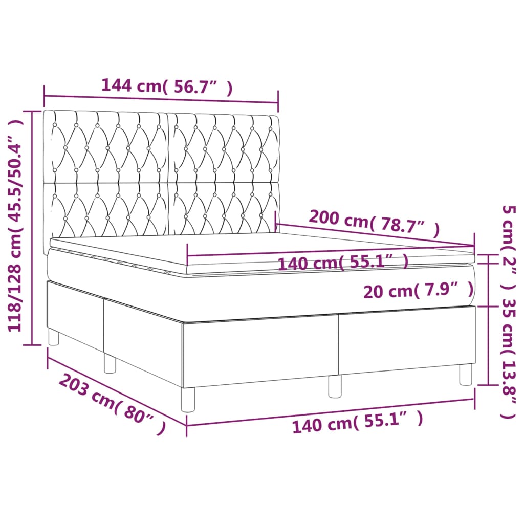 Giroletto a Molle con Materasso Grigio Scuro 140x200cm Tessuto - homemem39
