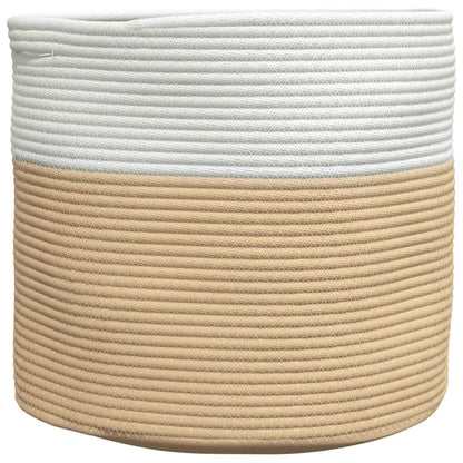 Cestino Portaoggetti Beige e Bianco Ø40x35 cm in Cotone - homemem39