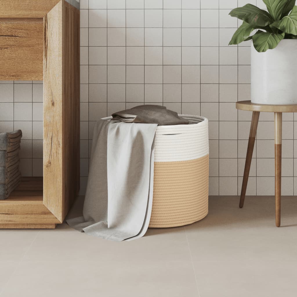 Cestino Portaoggetti Beige e Bianco Ø40x35 cm in Cotone - homemem39