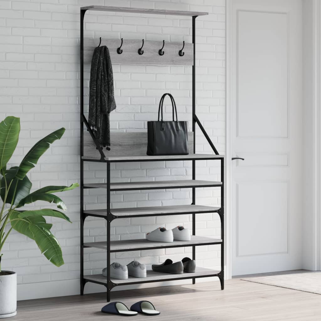 Appendiabiti con Porta Scarpe Grigio Sonoma 90x34x184 cm - homemem39
