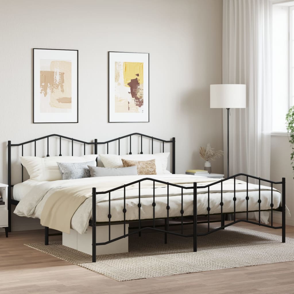 Giroletto con Testiera e Pediera Metallo Nero 200x200 cm - homemem39